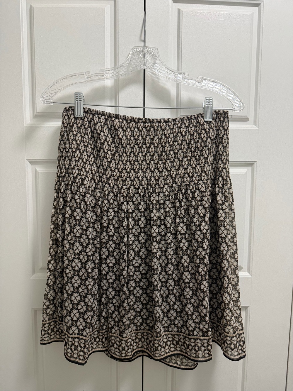 Max Studio Black and Cream Floral Smocked Waist Skater Skirt